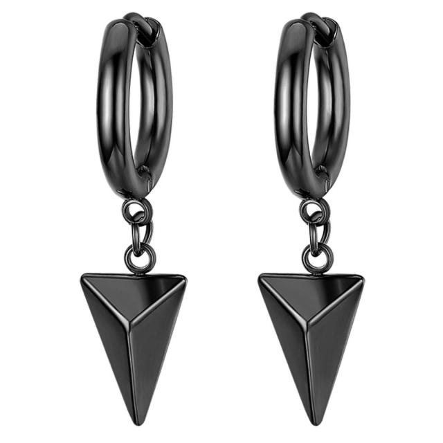 Triangle Pyramid Dangle Hoop No Tarnish No Fade Stainless Steel Gold Silver Black Earrings