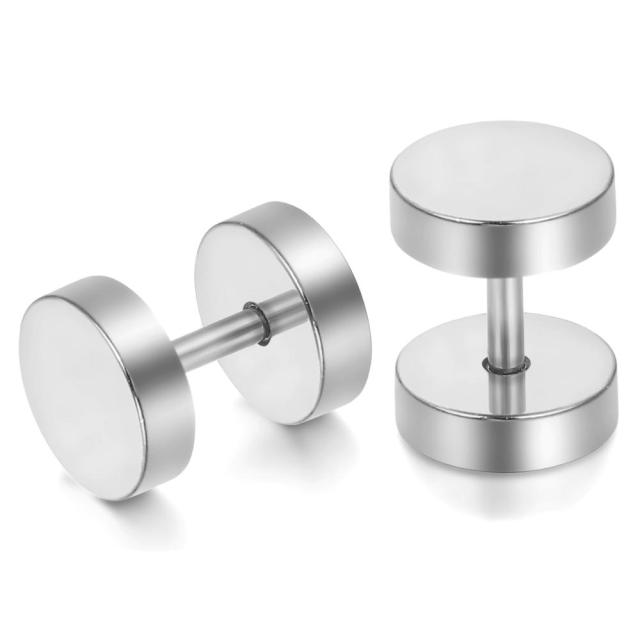 Fashion No Fade Stainless Steel Dumbbell Screw Back Street Wear Earrings
