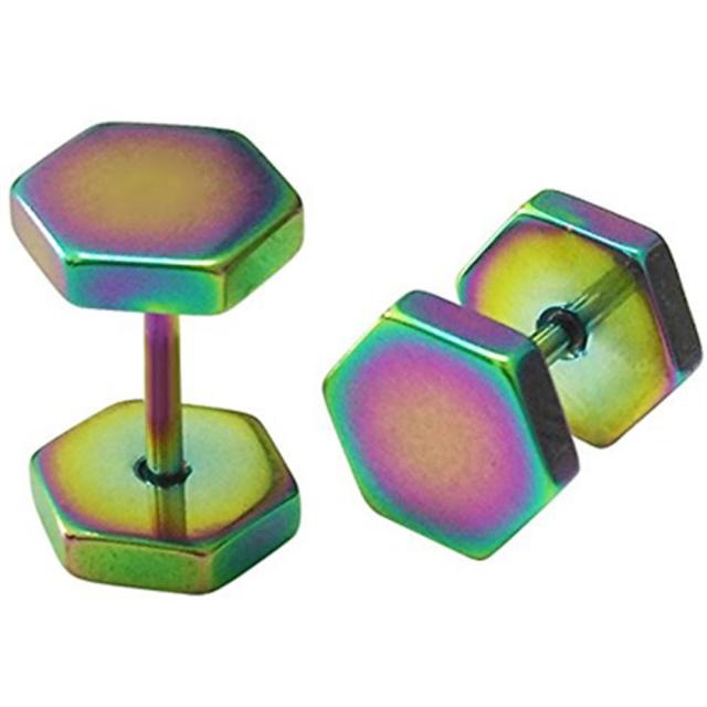 High Fashion Octagon Dumbbell Gold Silver Blue Black over Stainless Steel Street Wear Earrings