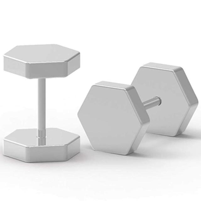 High Fashion Octagon Dumbbell Gold Silver Blue Black over Stainless Steel Street Wear Earrings