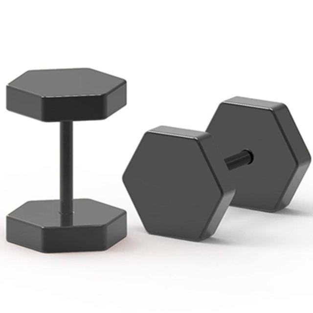 High Fashion Octagon Dumbbell Gold Silver Blue Black over Stainless Steel Street Wear Earrings