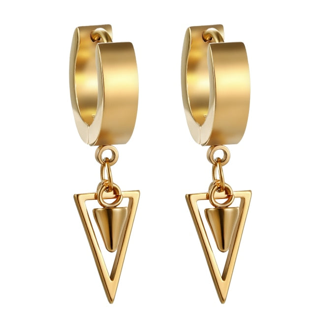 Triangle Hoop Huggie Dangling Unisex High Fashion No Fade Street Wear Classic Earrings