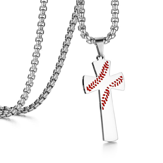 High Quality No Fade Baseball God Stainless Steel Cross Pendant Chain Necklace
