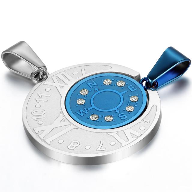 Couples Lovers No Fade Stainless Steel Eternal Love Compass Bling Bling Pendant Chain Necklace