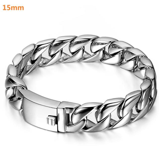 Big Boy No Fade 15mm 24mm 30mm Stainless Steel Cuban Link Hip Hop Street Wear Bracelets