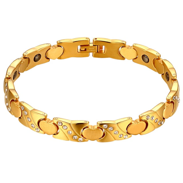Ladies Heart Gold Bling Bling Magnetic Stone No Fade Stainless Steel Bracelets