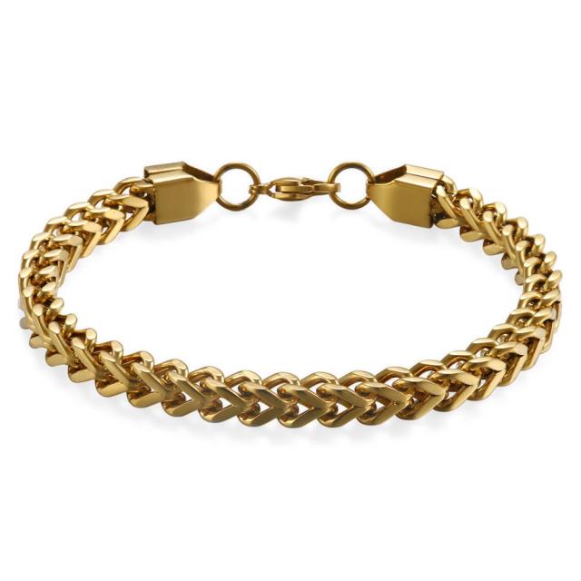 Mens High Fashion No Fade 14k Rose Gold Silver Black Stainless Steel Franco Link Bracelet