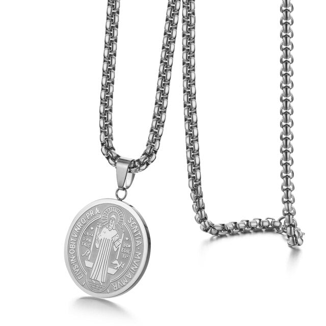 Sentia Mvniamvr St. Saint Benedict No Fade Stainless Steel Christian Pendant Chain Necklace