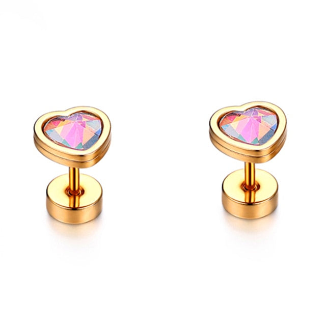Colorful Stone Stainless Steel High Fashion Bling Street Wear Casual Earrings