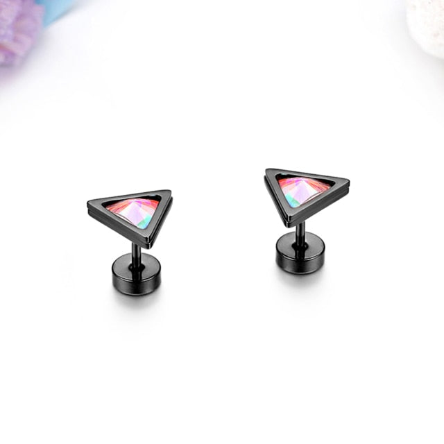 Colorful Stone Stainless Steel High Fashion Bling Street Wear Casual Earrings