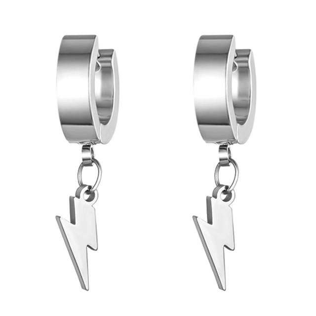 High Fashion No Fade Gold Silver Black Stainless Steel Huggie Lightning Bolt Earrings