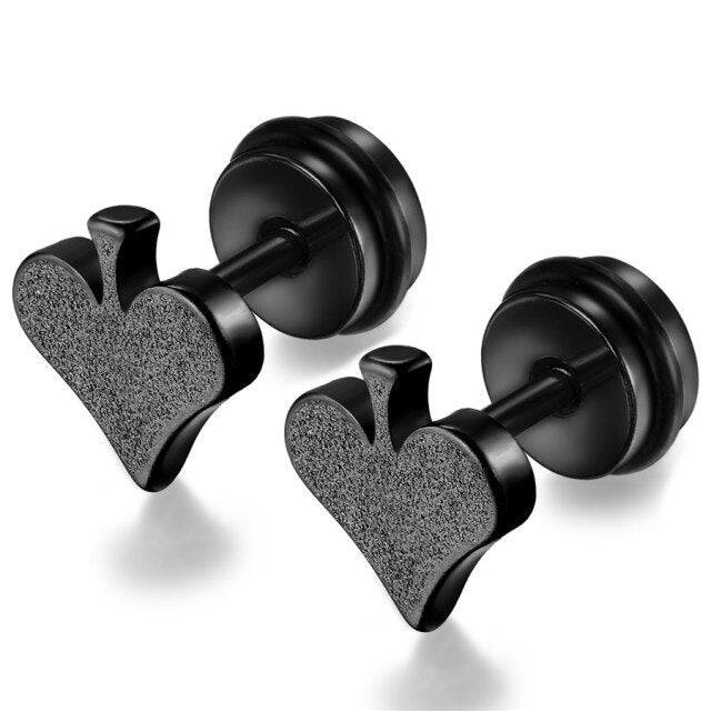 Ace Of Spades Heart Silver Black Gold Stainless Steel Poker Street Wear Earrings