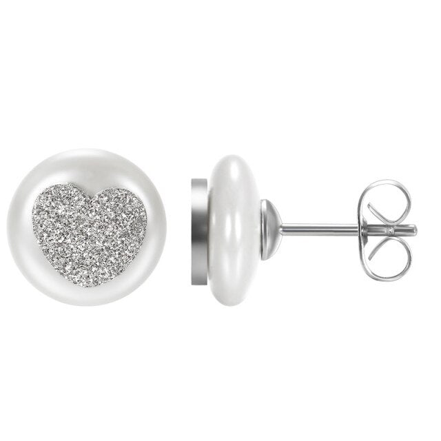 Ladies Simulated Pearl Heart Cross Life Tree Infinity Stud Stainless Steel Earrings