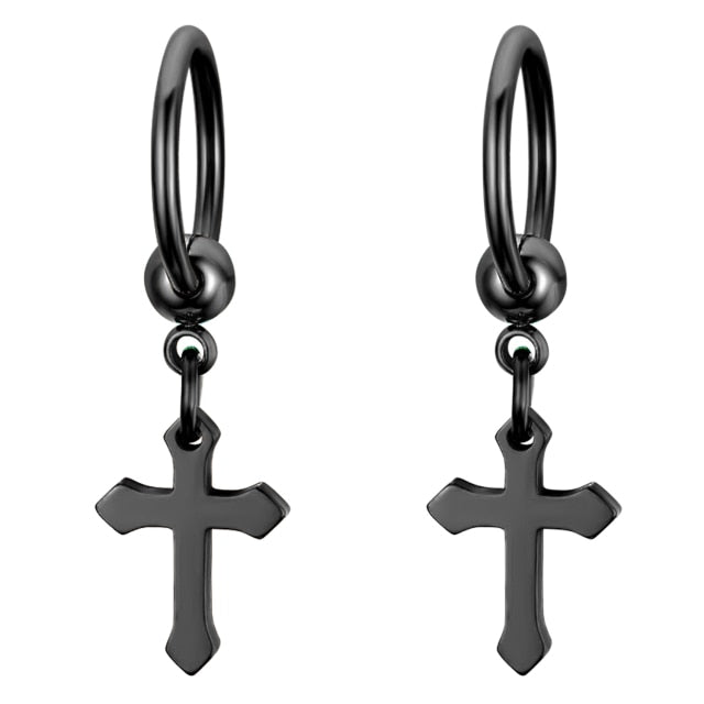 Gold Black Silver Colorful Hoop Cross Stainless Steel No Fade Earrings