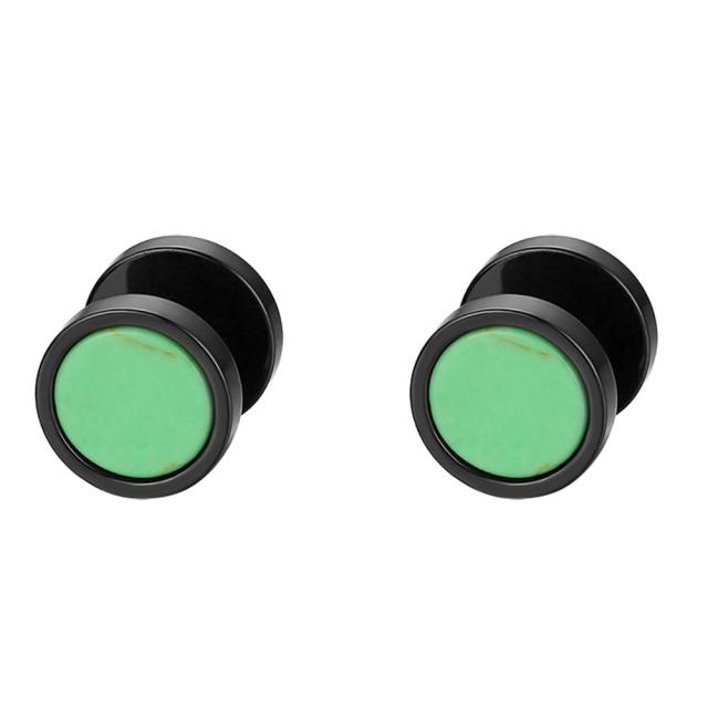 Fashion Stainless Steel No Fade Dumbbell Screw Back Turquoise Black Brown Earrings