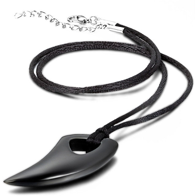 Mens No Fade Stainless Steel Wolf Tooth Leather Cord Pendant Chain Necklace