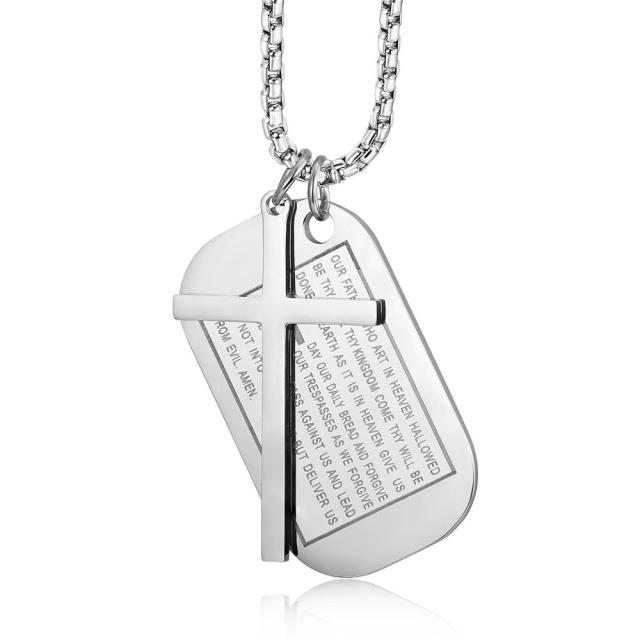 Mens High Quality Gold Silver Black Over Stainless Steel Lords Prayer Cross Pendant