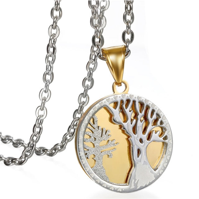 14k Gold over Stainless Steel Tree Of Life Cz Stone Bling Pendant Necklace