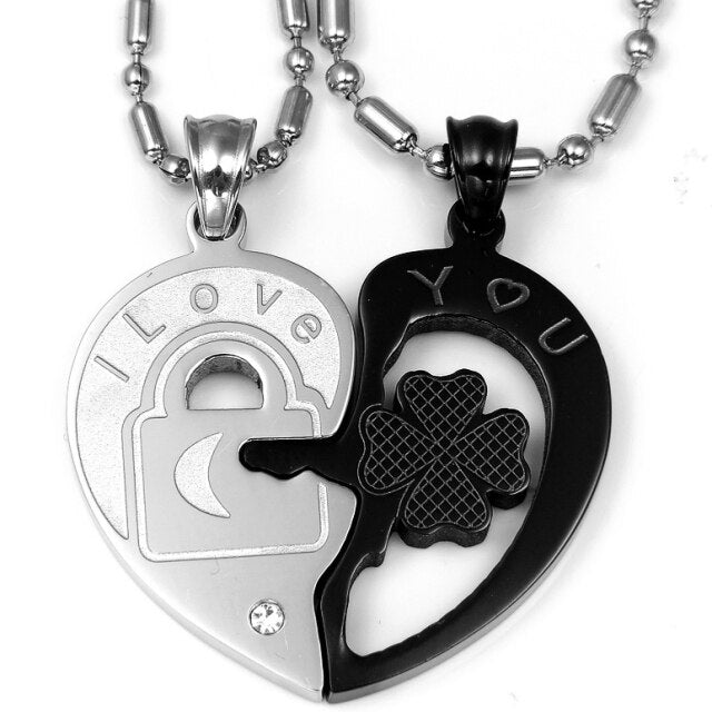 Couples Lock and Key To My Heart No Fade Stainless Steel Bling Pendant Necklace