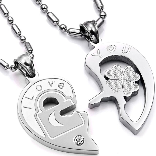 Couples Lock and Key To My Heart No Fade Stainless Steel Bling Pendant Necklace