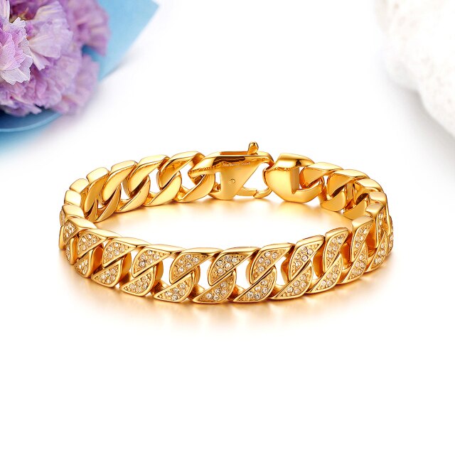 13mm Blinged Out 14k Gold over No Fade Stainless Steel Cuban Link Bracelets