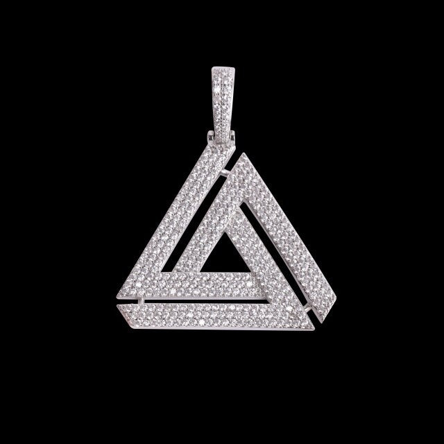 Flooded Ice Penrose Triangle Pyramid Hip Hop Pendant Chain Necklace