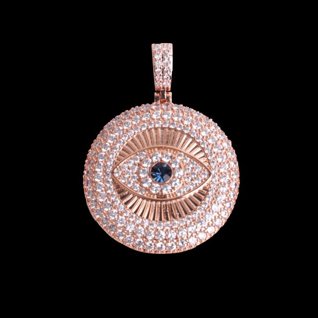 All Seeing Eye Flooded Ice 24k 925 Silver Rose Gold 5A Hip Hop Iced Pendant