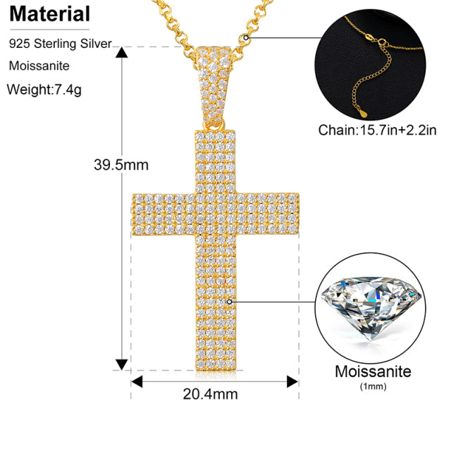 Mens Genuine Diamond Flooded Ice Cross Hip Hop Pendant Chain Necklace