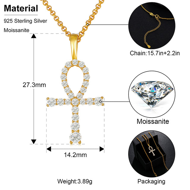 Mens Genuine Diamond Flooded Ice Cross Hip Hop Pendant Chain Necklace