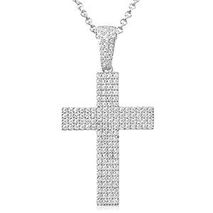Mens Genuine Diamond 4 Row Solid 925 Sterling Silver Hip Hop Flooded Ice Cross Pendant