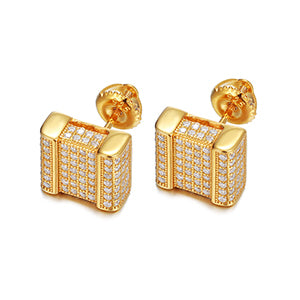 Flooded Ice Genuine Diamond Square Cut Solid Sterling Silver Hip Hop Earrings