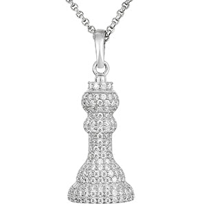 King Chess Piece Genuine Diamond 925 Sterling Silver Hip Hop Pendant Chain Necklace