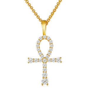 Genuine 100% Sterling Silver VVS1 Genuine Lab Diamond Ankh Cross Pendant Chain