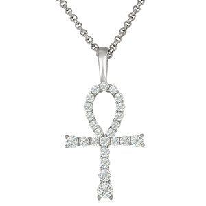 Genuine 100% Sterling Silver VVS1 Genuine Lab Diamond Ankh Cross Pendant Chain