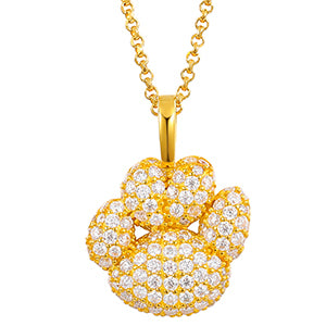 Genuine Diamond Paw Print Solid Sterling Silver Hip Hop Pendant Chain Necklace