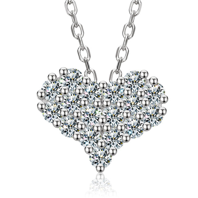 Genuine Diamond 100% Sterling Silver Sparking Heart Pendant Chain Necklace