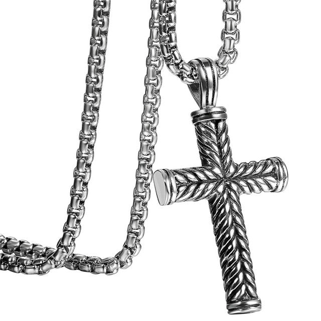 Mens Designer Weaved Style No Fade Stainless Steel Cross Pendant