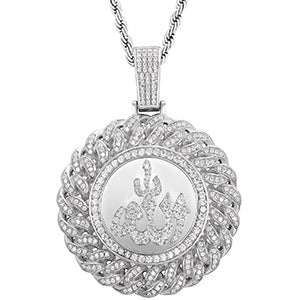 Mens Solid 925 Sterling Silver Allah Flooded Ice Hip Hop Pendant