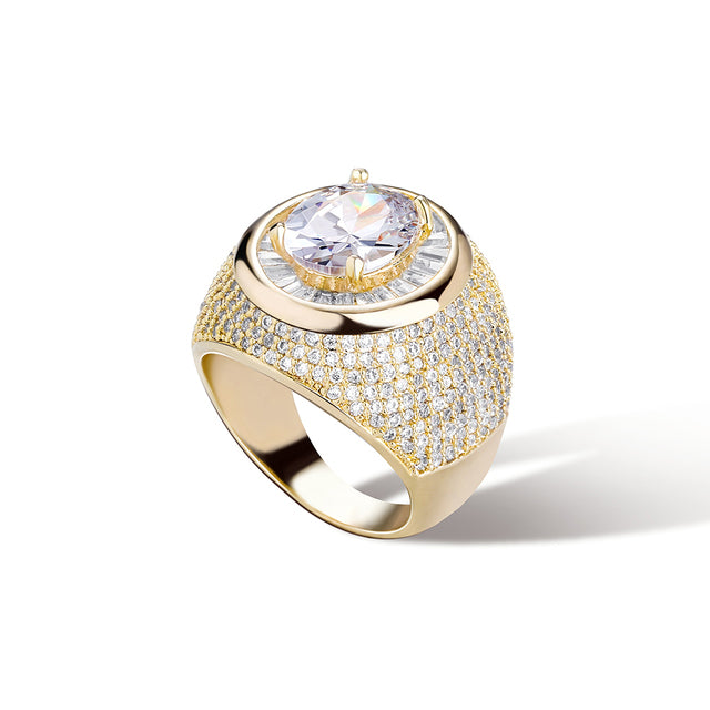 Mens Flooded Ice Center Stone Hip Hop 14k 925 Silver Rings