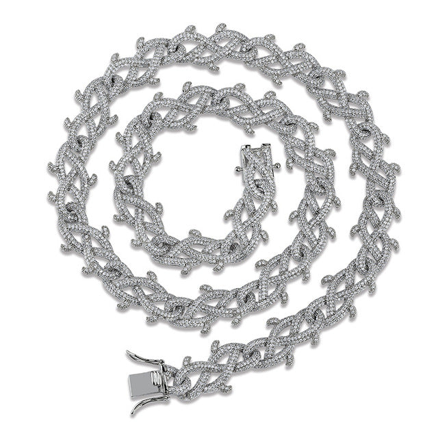 Mens Flooded Ice Crown Of Thorns Cuban Link Hip Hop Chain Necklace