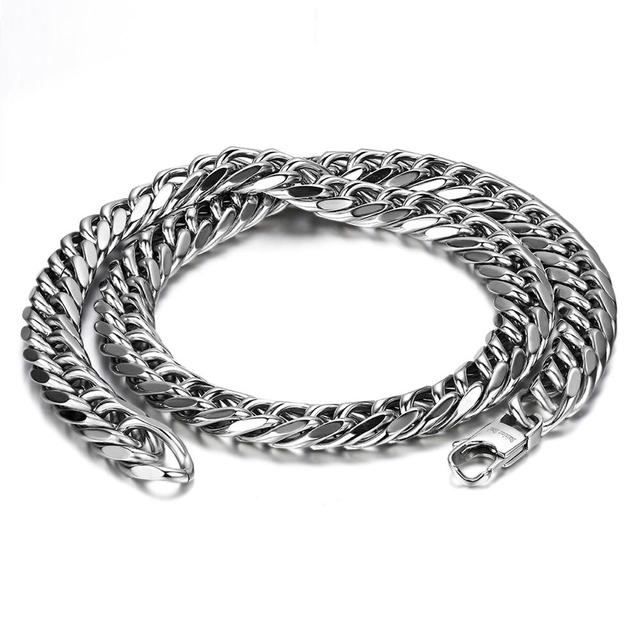 Mens Hip Hop Rombo Style No Fade Stainless Steel Cuban Link Bling Chain Necklace