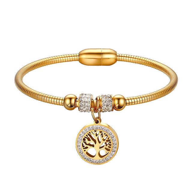 Ladies Tree Of Life Mother Earth No Fade Stainless Steel Gold Silver Rose Bangle Bracelet