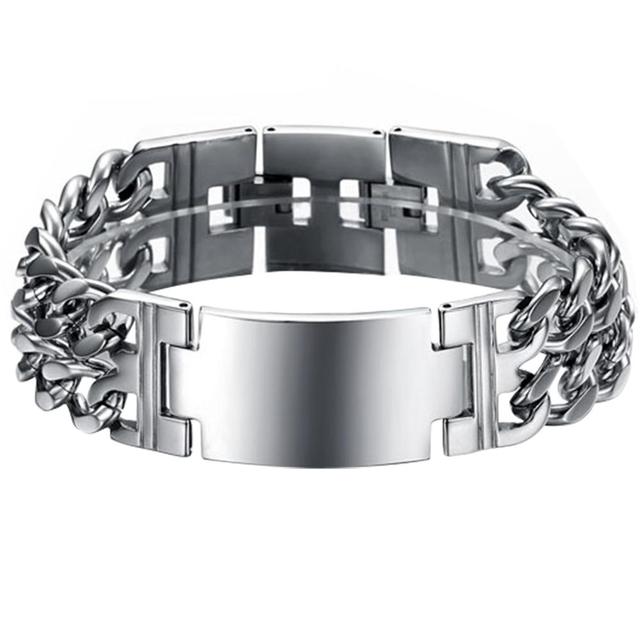 Mens Hip Hop Casual Double Cuban Cut No Fade Stainless Steel Chain Bracelets