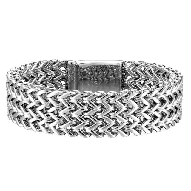 18mm Wide Franco Link Style No Fade 14k Gold Silver Stainless Steel Hip Hop Bracelet