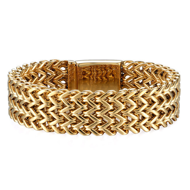 18mm Wide Franco Link Style No Fade 14k Gold Silver Stainless Steel Hip Hop Bracelet