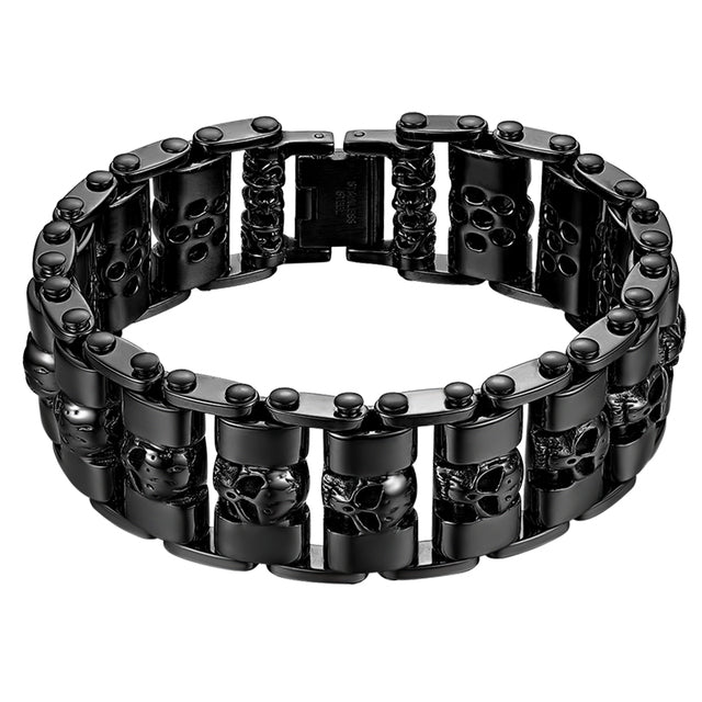Mens No Fade Stainless Steel Thick Skull Biker Boy Bracelets