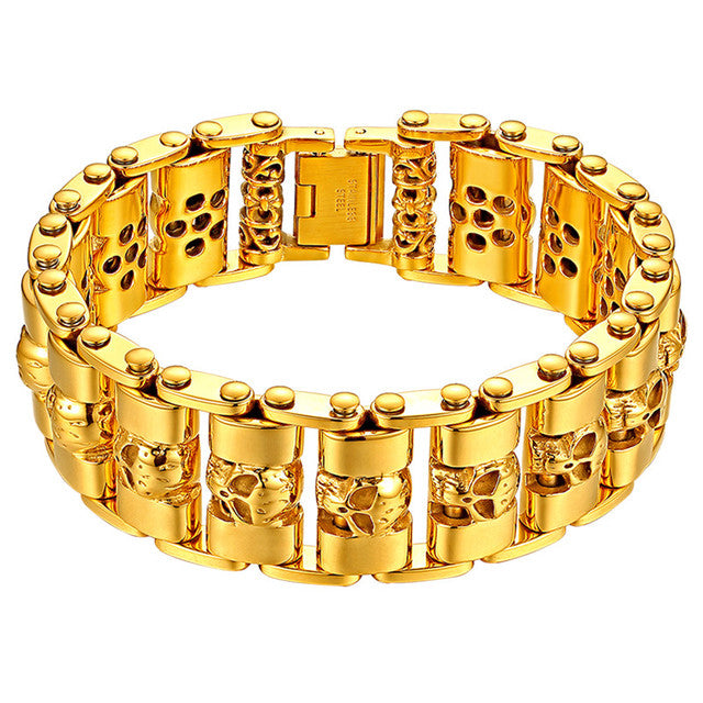 Mens No Fade Stainless Steel Thick Skull Biker Boy Bracelets