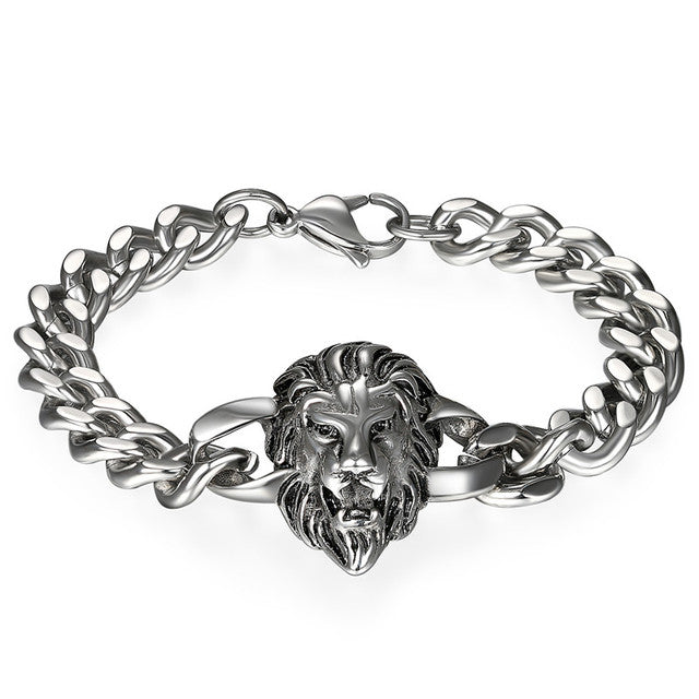 Dominant Man Stainless Steel Roaring Lion Hip Hop Bracelets