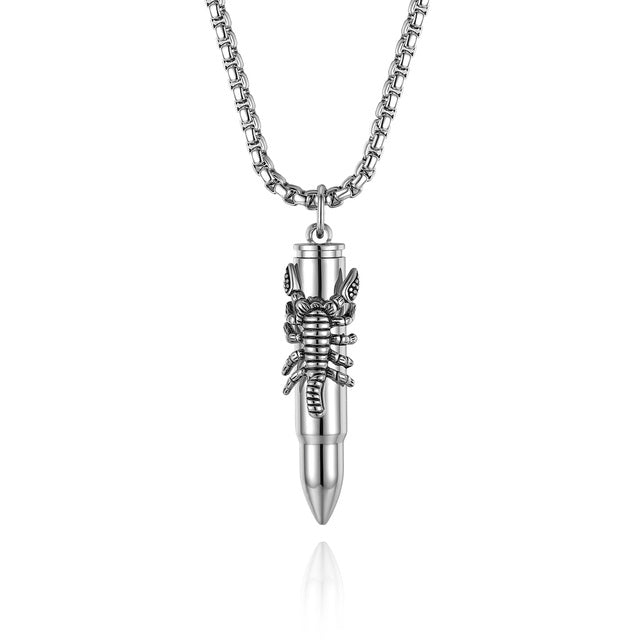 Mens No Fade Open Bullet Stainless Steel Hip Hop Pendant Chain Necklace