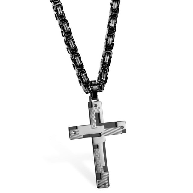 No Fade Black Gold Silver Stainless Steel Hip Hop Cross Pendant Chain Necklace